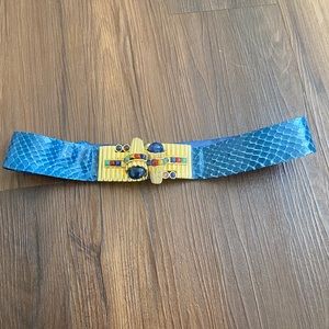 Vintage blue gold snakeskin leather belt